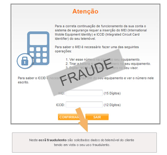 Exemplo deecrã fraudulento que simula o serviço de internet banking pedindo dados do telemóvel do cliente