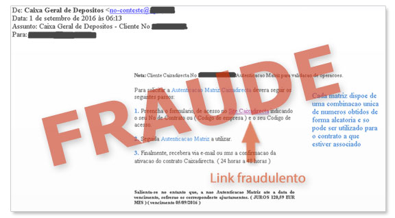 Exemplo de e-mail falsificado que utiliza a imagem da Caixa