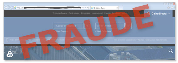 Exemplo de página fraudulenta que utiliza a imagem da CGD
