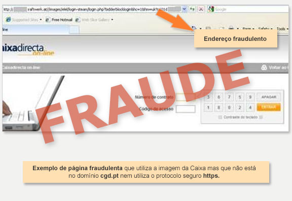 Exemplo de página fraudulenta