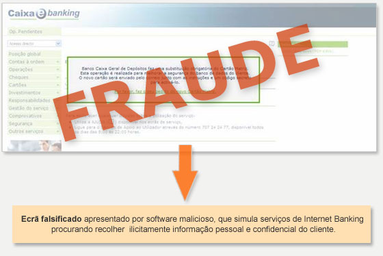 Imagem ilustrativa do ecrã fraudulento