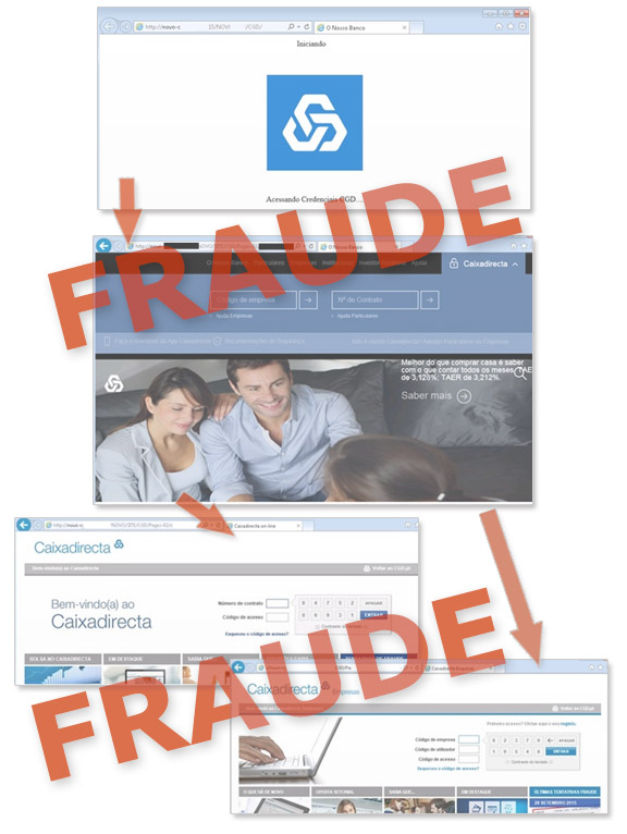 Exemplos de páginas fraudulentas que utilizam a imagem da CGD