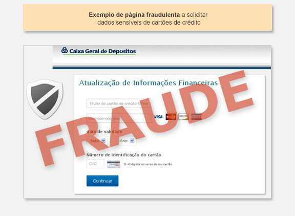 Exemplo de página fraudulenta a solicitar dados sensíveis de cartões de crédito