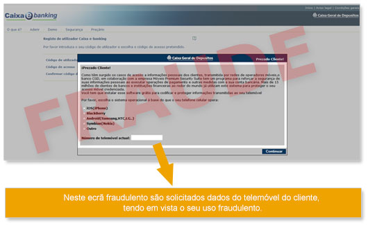 Exemplo de ecrã falsificado