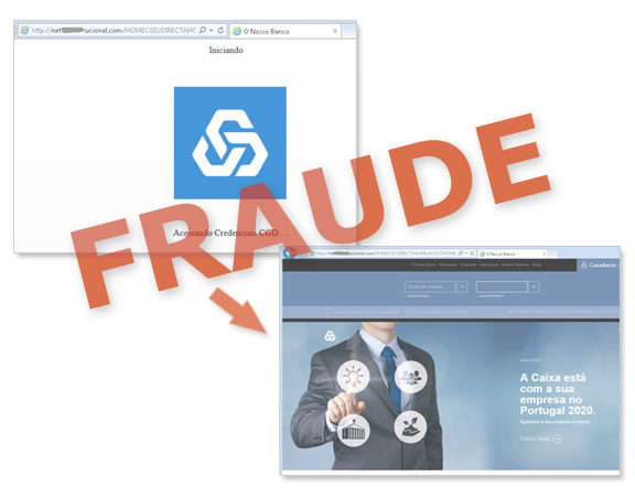 Exemplos de páginas fraudulentas que utilizam a imagem da CGD mas que não estão no domínio cgd.pt nem utilizam o protocolo seguro https