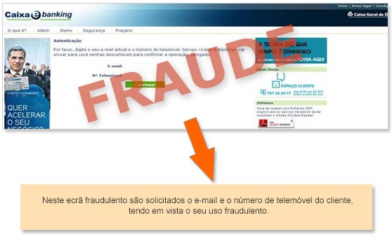 exemplo de ecrã falsificado