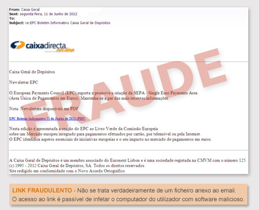 Exemplo de email fraudulento