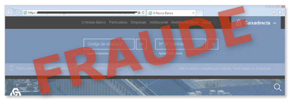 Exemplo de página fraudulenta que utiliza a imagem da CGD