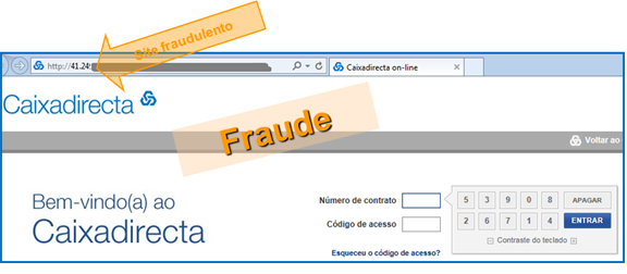 Exemplos de páginas fraudulentas que utilizam a imagem da CGD