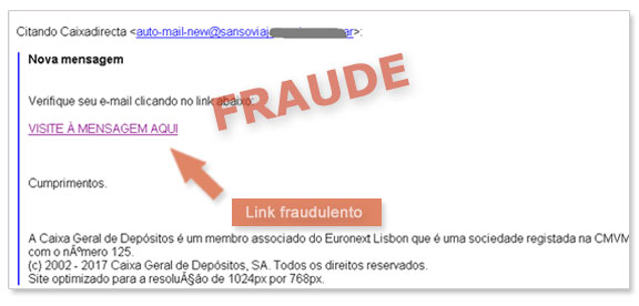 Exemplo de mensagem de email falsificada