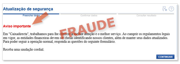Exemplo de ecrãs fraudulentos