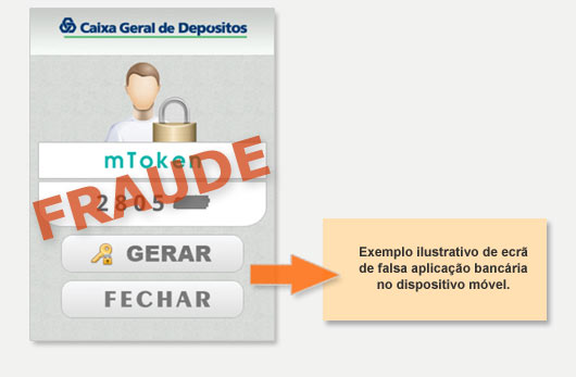 Exemplo de ecrã de falsa aplicação bancária