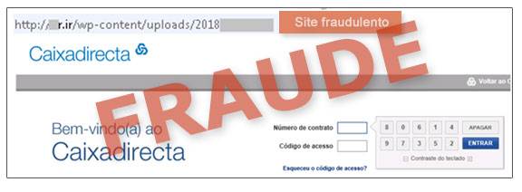 Exemplo de página fraudulenta que utiliza abusivamente a imagem da CGD