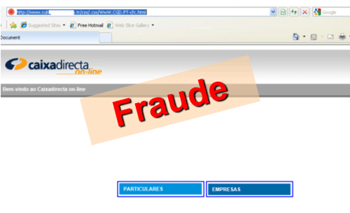 Exemplos de ecrãs falsificados que visam a recolha fraudulenta de dados bancários e outra informação confidencial de clientes.