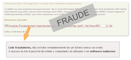 E-mail falsificado com link fraudulento para falso Comunicado do Banco de Portugal 