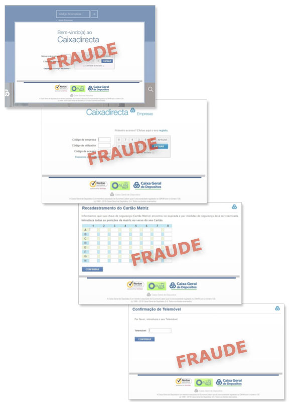 exemplos de ecrãs falsificados