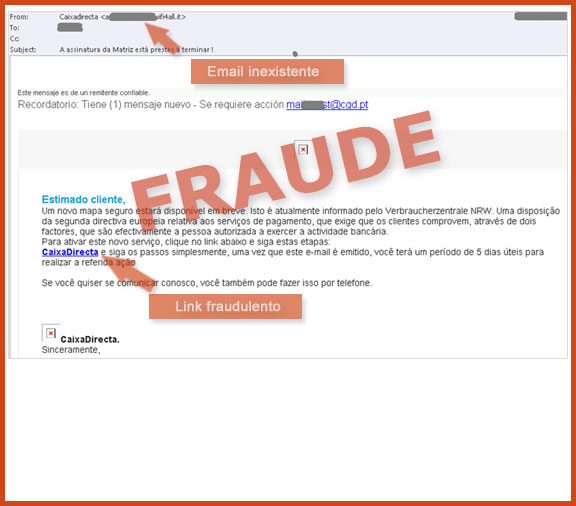 Exemplo de mensagem de email falsificada