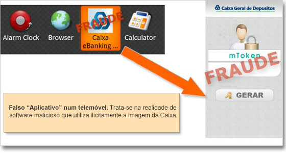Exemplo de falso aplicativo em telemóvel infetado