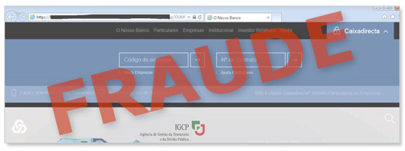 Exemplo de página fraudulenta que utiliza a imagem da CGD