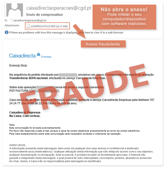 Exemplo de página fraudulenta que utiliza abusivamente a imagem da CGD