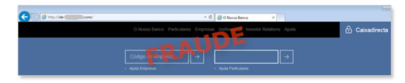 Exemplo de página fraudulenta
