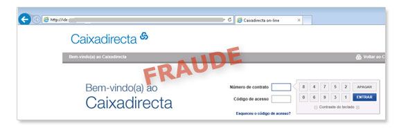 Exemplo de página fraudulenta a solicitar credenciais 
