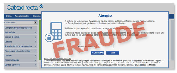 Exemplo de ecrã fraudulento que procura induzir clientes a instalar software malicioso no seu telemóvel