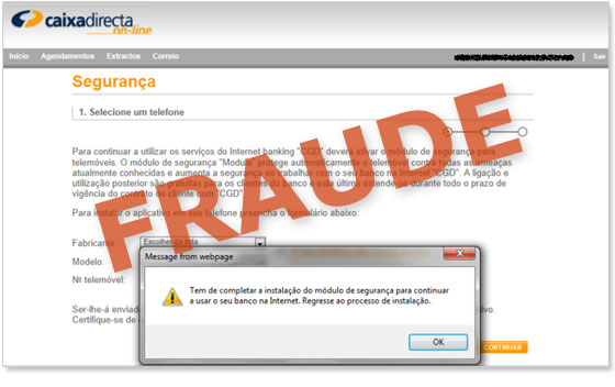 2º Exemplo de ecrã fraudulento a simular o serviço de Caixadirecta on-line