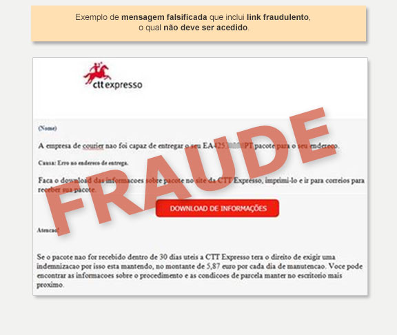exemplo de ecrã fraudulento