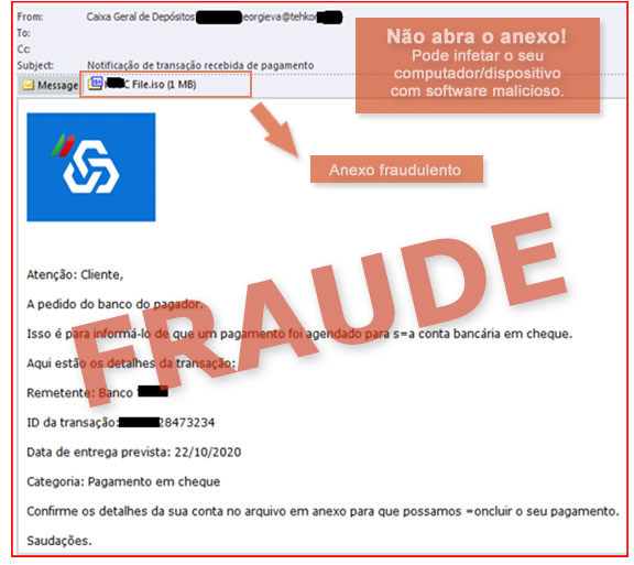 Exemplo Falsa notificação de pagamento