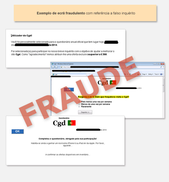 Exemplo de falsos ecrãs fraudulentos