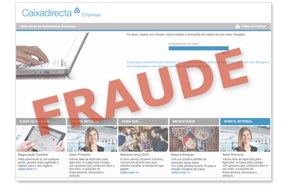 Exemplo de ecrã fraudulento com referência a renovação de dados de conta
