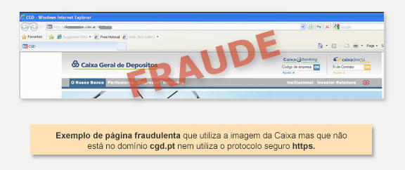 Exemplo de página fraudulenta