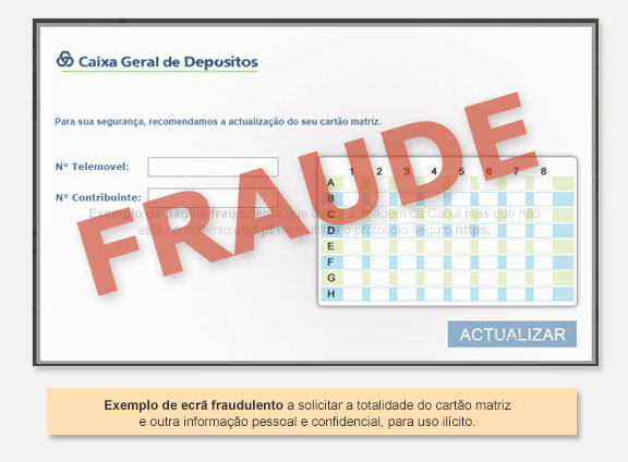 Exemplo de ecrã fraudulento