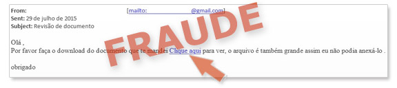 Exemplo de mensagem falsificada contendo link fraudulento
