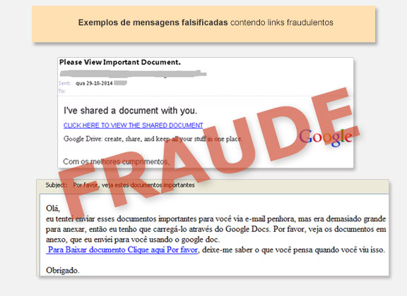 exemplo de emails fraudulentos