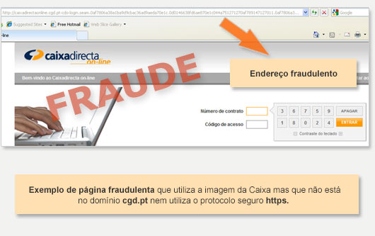 Exemplo de página fraudulenta