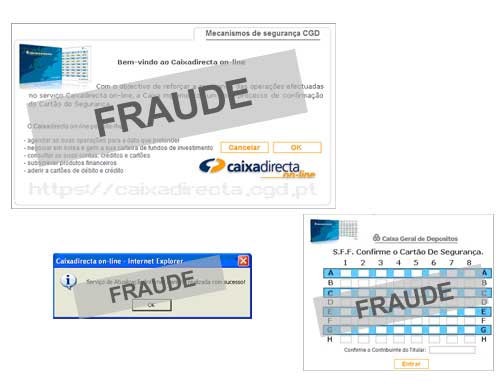 Falsos ecrãs Caixadirecta on-line