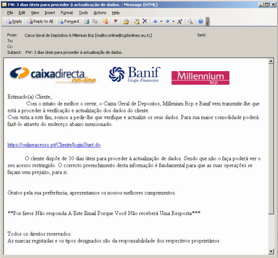 Exemplo de Email fraudulento