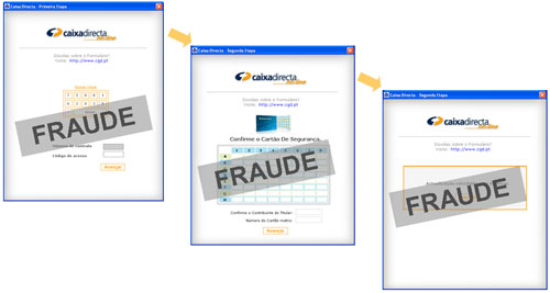 Ecrãs falsificados simulando o Caixadirecta on-line