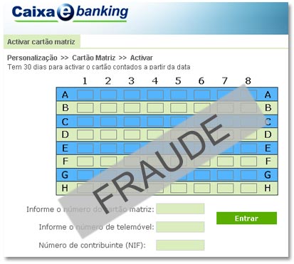 Exemplo de falso ecrã Caixa e-Bankin