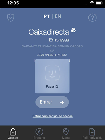 App Caixadirecta Empresas- login reconhecimento facial