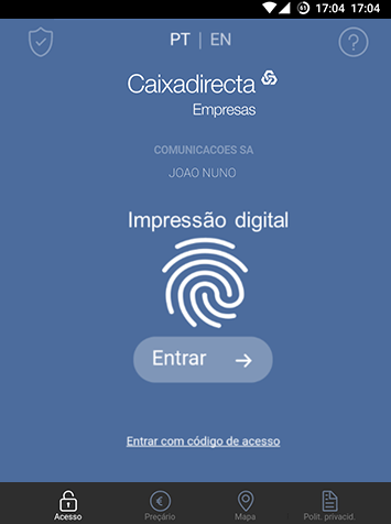 App Caixadirecta Empresas- login impressão