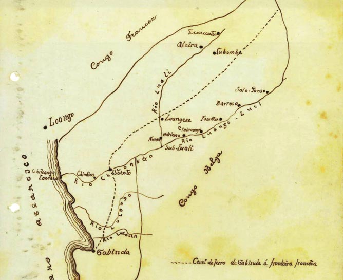 Mapa do caminho de ferro de Cabinda até à fronteira francesa