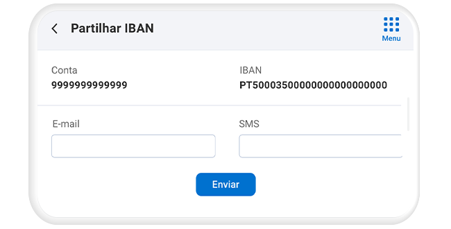 ecrã partilha de IBAN