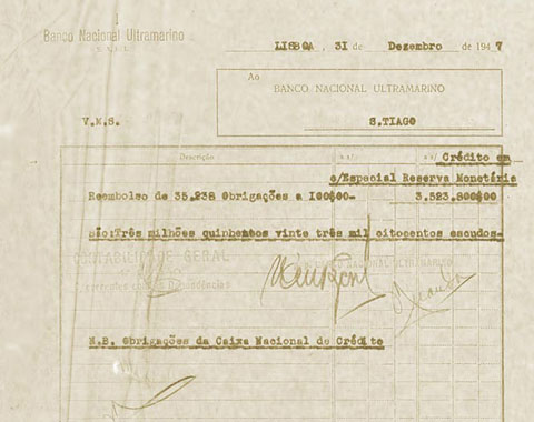 Bordereaux com lançamento sobre Reserva de Cabo Verde 1947-12-31
