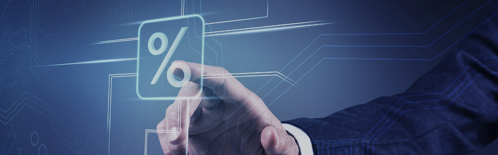 Calculo de Iva em ambiente virtual. Dedo incide sobre simbolo percentual